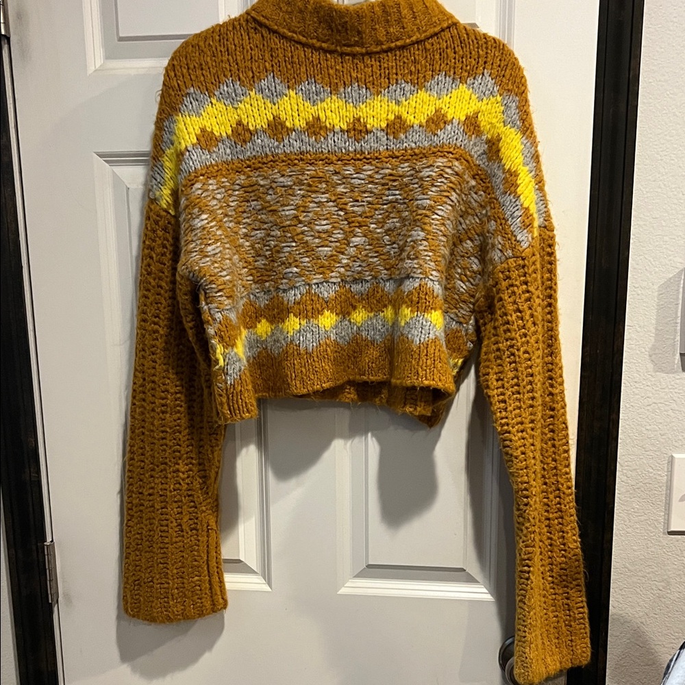 Free People Mustard and Gray Cowl Neck Sweater